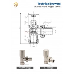 Brushed Nickel Manual Angled Radiator Valves Technical Drawing
