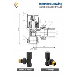 Anthracite Radiator Valves Angled - Technical Drawing