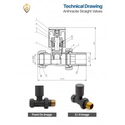 Anthracite Manual Straight Radiator Valves Technical Drawing