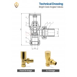 Bright Gold Manual Angled Radiator Valves Technical Drawing
