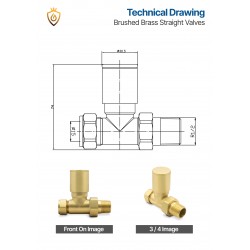 Straight Brushed Brass Radiator Valves Technical Drawing