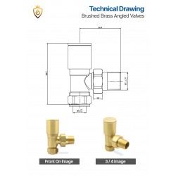 Angled Brushed Brass Radiator Valves Technical Drawing
