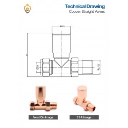 Straight Copper Radiator Valves - Technical Drawing