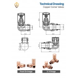 Copper Radiator Valves Corner Technical Drawing