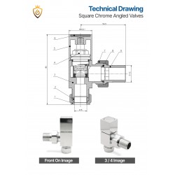 Chrome Cubic Manual Angled Radiator Valves Technical Drawing