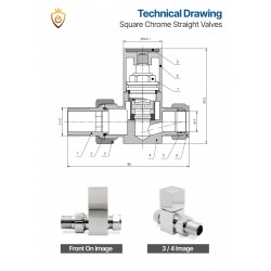 Chrome Cubic Manual Straight Radiator Valves Technical Drawing
