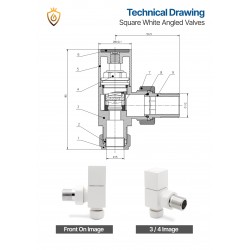 White Cubic Manual Angled Radiator Valves  Technical Drawing