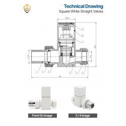 White Cubic Manual Straight Radiator Valves Technical Drawing