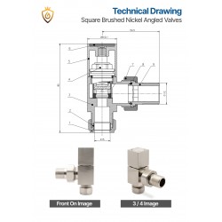 Brushed Nickel Cubic Manual Angled   Radiator Valves Technical Drawing
