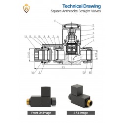 Straight Anthracite Square Radiator Valves - Technical Drawing