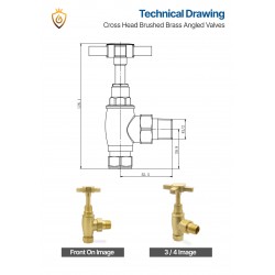 Angled Brushed Brass Cross Head Traditional Radiator Valves Technical Drawing