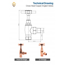 Angled Copper Cross Head Traditional Radiator Valves Technical Drawing