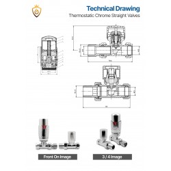 Straight Chrome Thermostatic Radiator Valves - Technical Drawing