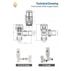 Angled White Thermostatic Radiator Valves - Technical Drawing