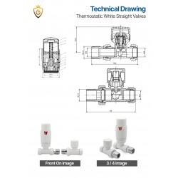 Straight White Thermostatic Radiator Valves - Technical Drawing