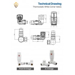 White Thermostatic Radiator Valves Corner - Technical Drawing