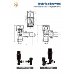 Angled Black Thermostatic Radiator Valves - Technical Drawing
