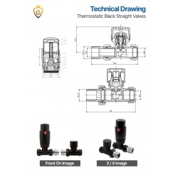 Straight Black Thermostatic Radiator Valves - Technical Drawing