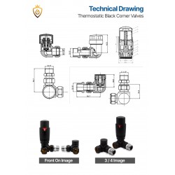 Corner Black Thermostatic Radiator Valves - Technical Drawing