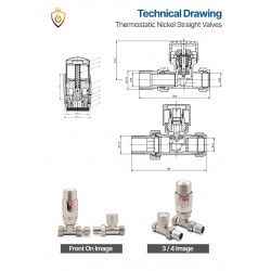 Straight Brushed Nickel Thermostatic Radiator Valves - Technical Drawing