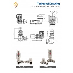 Corner Brushed Nickel Thermostatic Radiator Valves - Technical Drawing