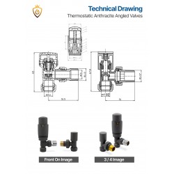 Angled Anthracite Thermostatic Valves - Technical Drawing