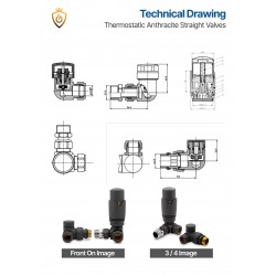 Corner Anthracite Thermostatic Valves - Technical Drawing