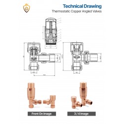 Copper Thermostatic Radiator Valves Angled - Technical Drawing