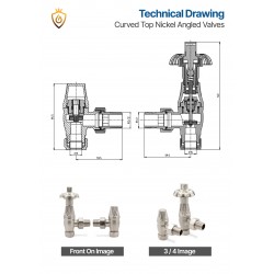 Brushed Nickel Traditional Thermostatic Angled Radiator Valves Technical Drawing