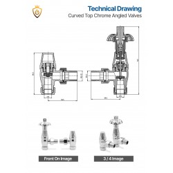 Chrome Traditional Thermostatic Angled Radiator Valves Technical Drawing