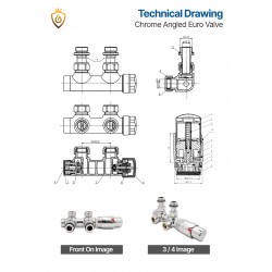 Angled Underside Euro Connection Chrome Thermostatic Valves Technical Drawing