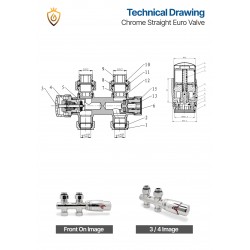 Straight Underside Euro Connection Chrome Thermostatic Valves Technical Drawing