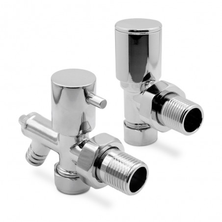 Angled Chrome Valve & Drain Off for Radiators & Towel Rails (Pair)