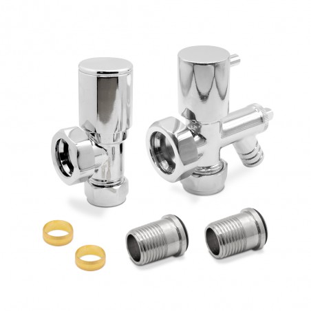 Angled Chrome Valve & Drain Off for Radiators & Towel Rails (Pair)