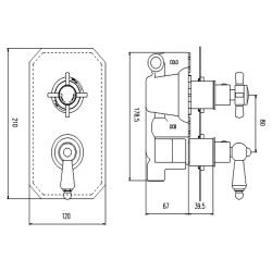 Edwardian Twin Thermostatic Shower Valve - Technical Drawing