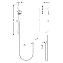 Multi Function Water Saving Shower Kit - Technical Drawing