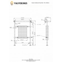 Victoria Traditional Towel Rail - 673 x 963mm - Technical Drawing