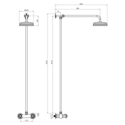 Traditional Thermostatic Shower Valve and Rigid Riser Kit - Technical Drawing