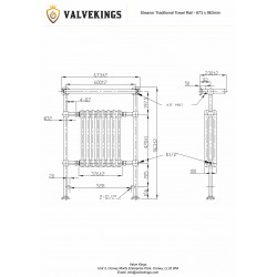 Eleanor Traditional Copper Towel Rail - 673 x 963mm - Technical Drawing