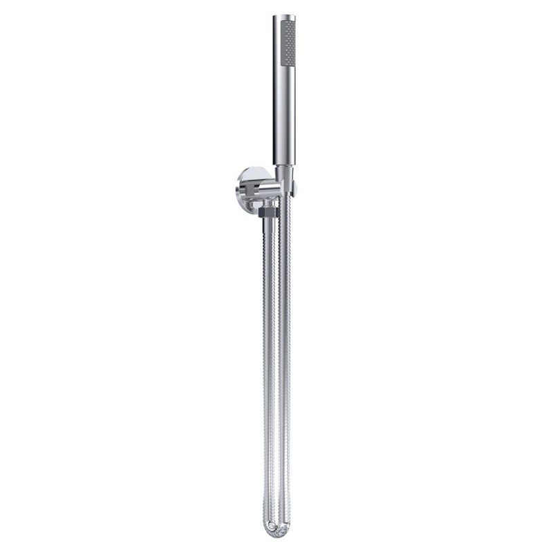 Chrome Round Outlet Elbow, Parking Bracket, Shower Hose and Handset