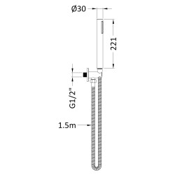 Chrome Round Outlet Elbow, Parking Bracket, Shower Hose and Handset - Technical Drawing