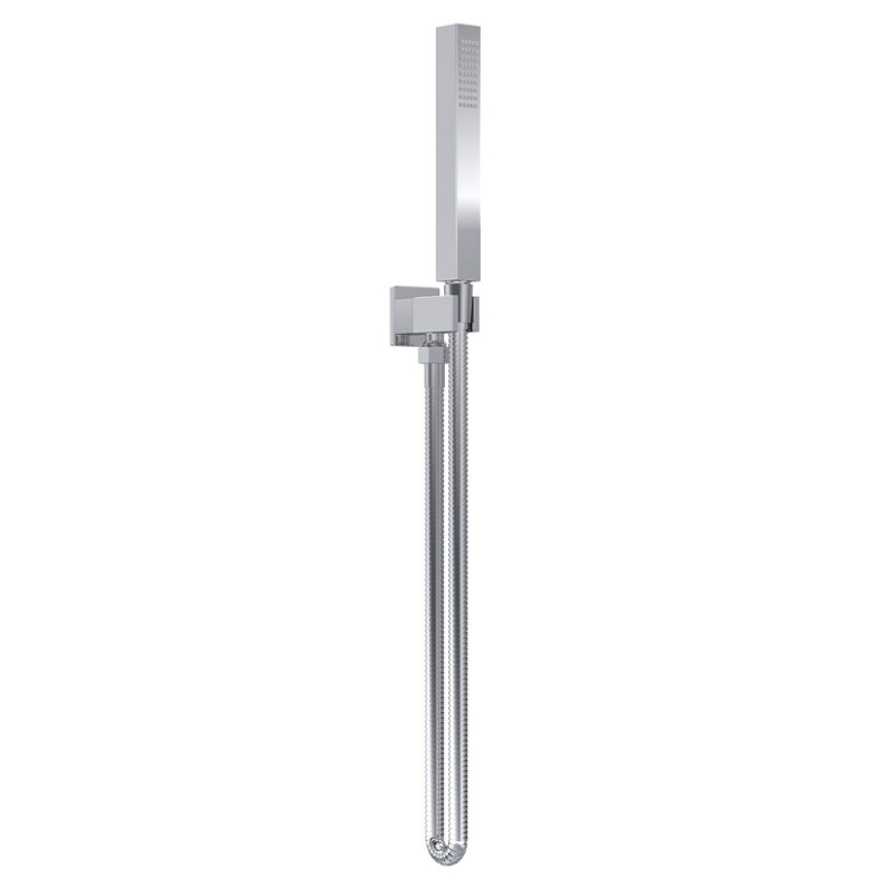 Chrome Square Outlet Elbow, Parking Bracket, Shower Hose and Handset