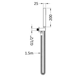 Chrome Square Outlet Elbow, Parking Bracket, Shower Hose and Handset - Technical Drawing