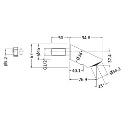 Concealed Anti-Vandal Fixed Shower Head - Technical Drawing