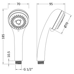Three Function Shower Handset - Technical Drawing