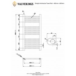 Straight Anthracite Towel Rail - 400 x 800mm - Technical Drawing