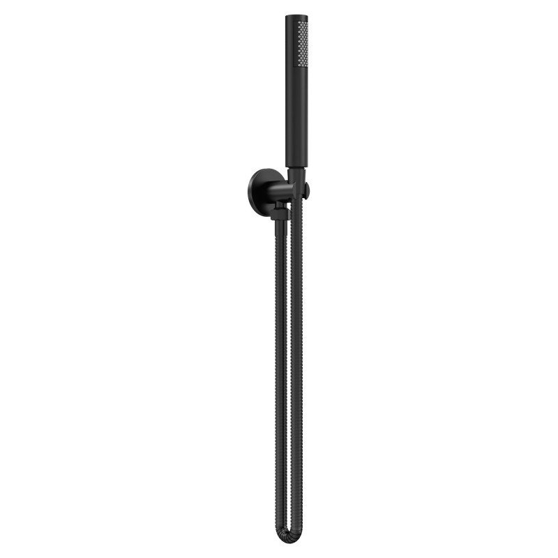 Matt Black Round Outlet Elbow, Parking Bracket, Shower Hose and Handset