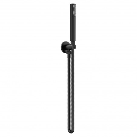 Matt Black Round Outlet Elbow, Parking Bracket, Shower Hose and Handset