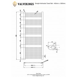 Straight Anthracite Towel Rail - 400 x 1600mm - Technical Drawing