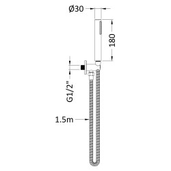 Matt Black Round Outlet Elbow, Parking Bracket, Shower Hose and Handset - Technical Drawing